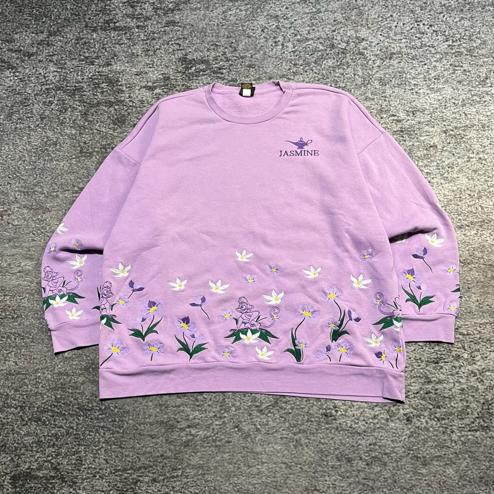 Disney Princess Jasmine Crewneck Sweatshirt Size 3XL Purple Embroidered Floral